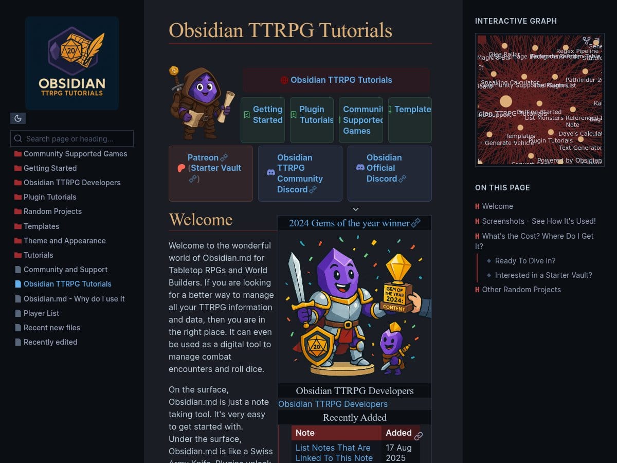 Obsidian TTRPG Tutorials - Screenshot