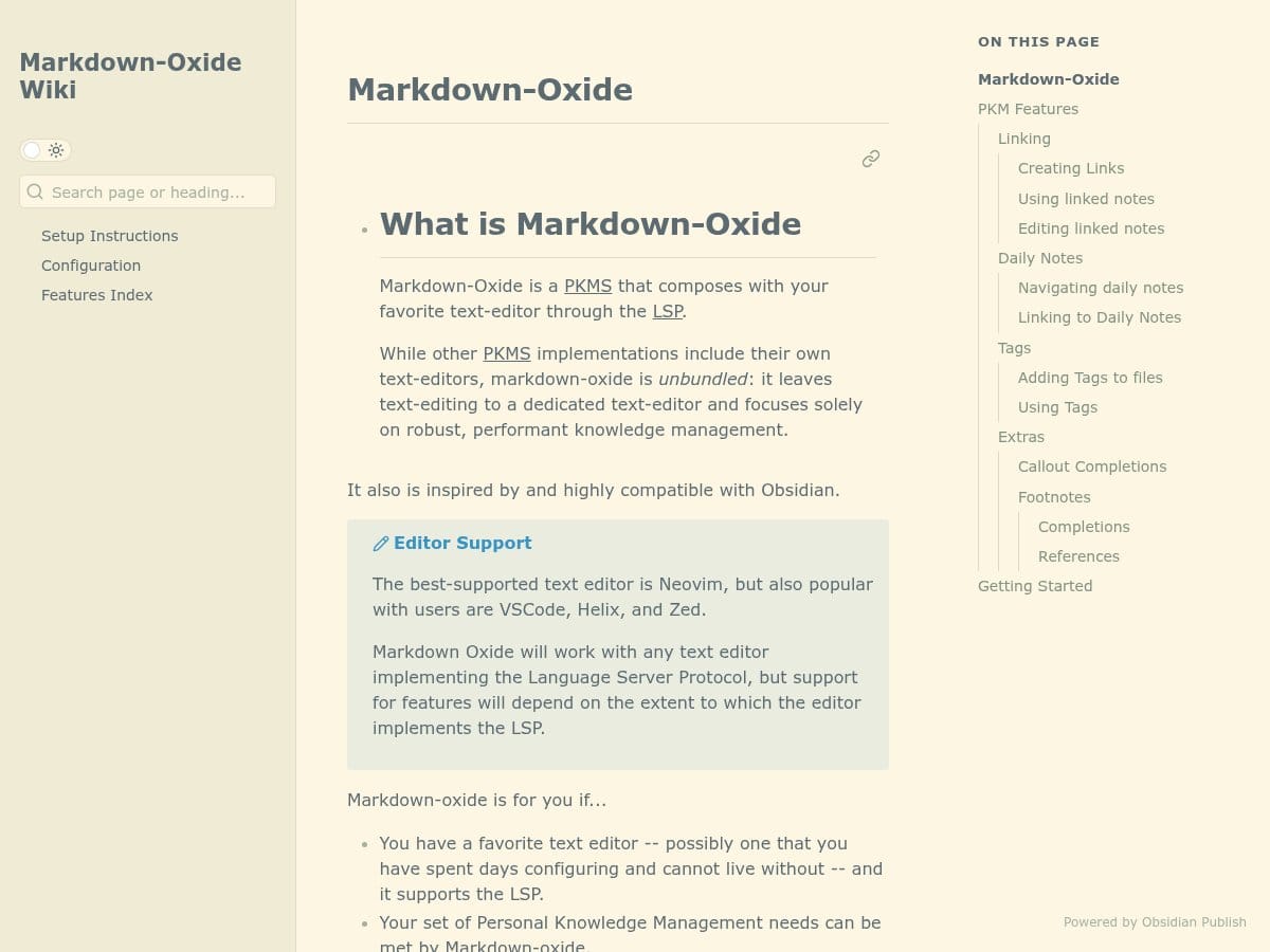 Markdown-Oxide Wiki - Screenshot