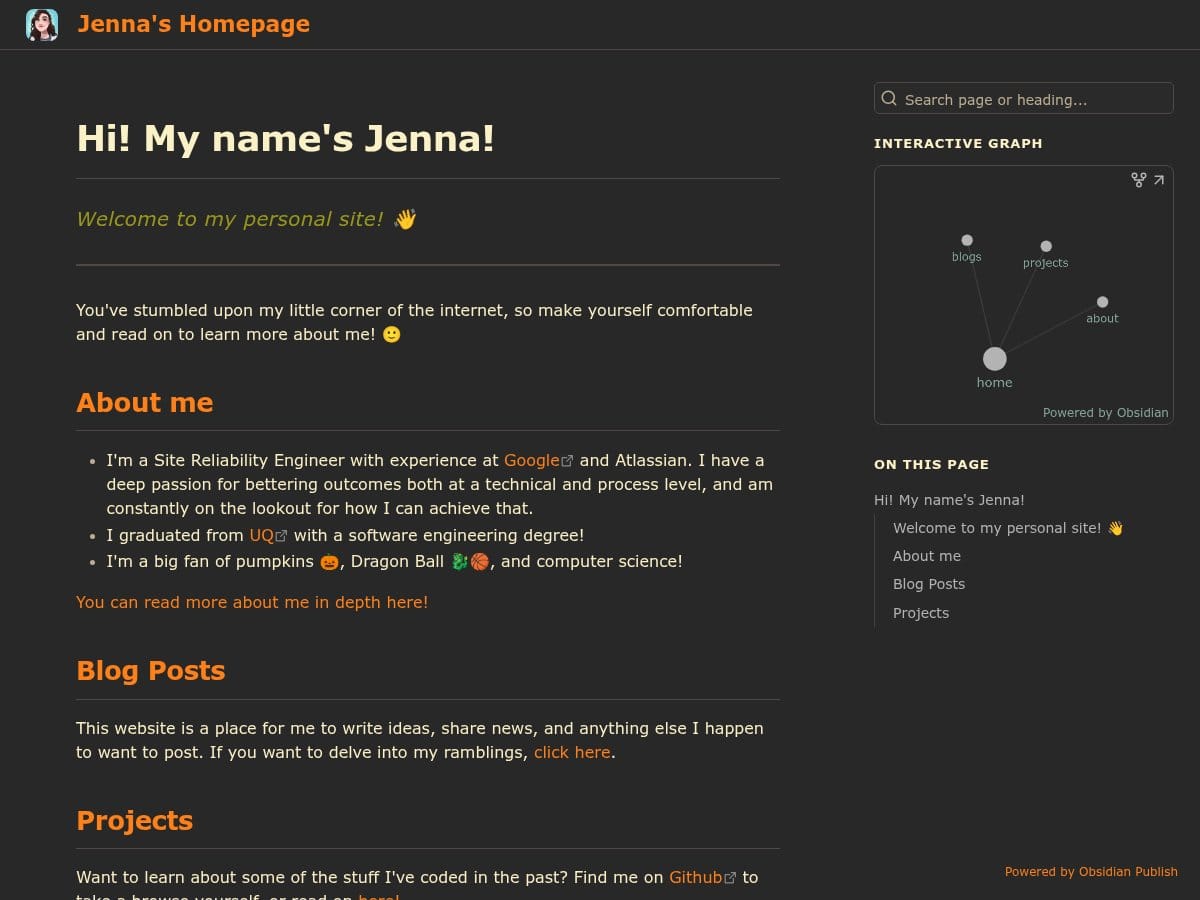 Jenna's Homepage - Screenshot